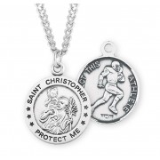 Sterling Silver St. Christopher Football Medal- 24" Chain - Boxed - Necklace Sterling Silver St. Christopher Football Medal- 24" Chain - Boxed - Necklace