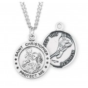 Sterling Silver St. Christopher Hockey Medal- 24" Chain - Boxed - Necklace Sterling Silver St. Christopher Hockey Medal- 24" Chain - Boxed - Necklace