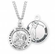 Sterling Silver St. Christopher Golf Medal 24" Chain - Boxed - Necklace Sterling Silver St. Christopher Golf Medal 24" Chain - Boxed - Necklace