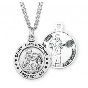 Sterling Silver St. Christopher Tennis Medal 24" Chain - Boxed - Necklace Sterling Silver St. Christopher Tennis Medal 24" Chain - Boxed - Necklace
