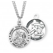 Sterling Silver St Christopher Wrestling Medal 24" Chain - Boxed - Necklace Sterling Silver St Christopher Wrestling Medal 24" Chain - Boxed - Necklace