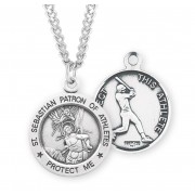Sterling Silver Round St. Sebastian Baseball Medal-24" Chain - Boxed - Necklace
