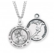Sterling Silver Round St. Sebastian Soccer Medal-24" Chain - Boxed - Necklace