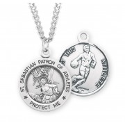 Sterling Silver Round St. Sebastian Basketball Medal-24" Chain - Boxed - Necklace