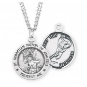 Sterling Silver Round St Sebastian Hockey Medal 24" Chain - Boxed - Necklace