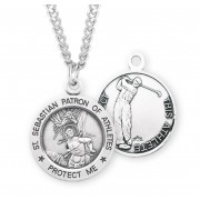 Sterling Silver Round St Sebastian Golf Medal 24" Chain - Boxed - Necklace