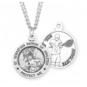 Sterling Silver Round St Sebastian Tennis 24" Chain - Boxed - Necklace