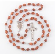 Brown Oval Cocoa Bead Sterling Silver Rosary Boxed