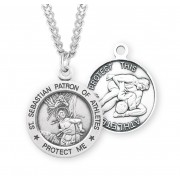 Sterling Silver Round St Sebastian Wrestling 24" Chain - Boxed - Necklace