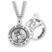 Sterling Silver Round St Sebastian Martial Arts 24" Chain - Boxed - Necklace