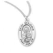 Sterling Oval St Benjamin Sz 4 Medal - 20" Chain - Boxed - Necklace