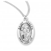 Sterling Silver Oval St Joseph Medal- *20" Chain - Boxed - Necklace