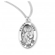 Sterling Silver Oval St Jude Medal - 20" Chain - Boxed - Necklace
