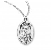 Sterling Silver Oval St Pio - 20" Chain - Boxed - Necklace