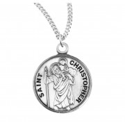 Sterling Silver Round St Christopher - 20" Chain - Boxed - Necklace