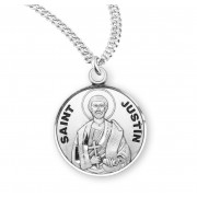 Sterling Silver Round St Justin - 20" Chain - Boxed - Necklace
