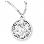 Sterling Silver Round St Peter - 20" Chain - Boxed - Necklace
