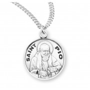 Sterling Silver Round St Pio - 20" Chain - Boxed - Necklace