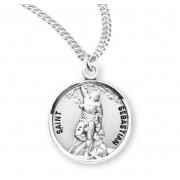 Sterling Silver Round St Sebastian - 20" Chain - Boxed - Necklace