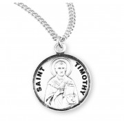 Sterling Silver Round St. Timothy - 20" Chain - Boxed - Necklace