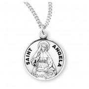 Sterling Silver Round St Angela - 18" Chain - Boxed - Necklace