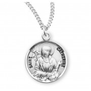 Sterling Silver Round St Catherine - 18" Chain - Boxed - Necklace
