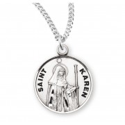 Sterling Silver Round St Karen - 18" Chain - Boxed - Necklace