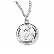Sterling Silver Round St Maria Faustina - 18" Chain - Boxed - Necklace