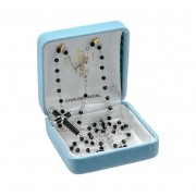 Black and Clear Crystal Bead Sterling Silver Rosary Necklace