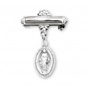Sterling Silver Tiny Miraculous Medal w/Bar Pin - Boxed - Necklace Sterling Silver Tiny Miraculous Medal w/Bar Pin - Boxed - Necklace