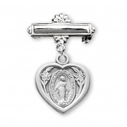 Sterling Silver Small Miraculous Heart Medal w/Bar Pin - Boxed Sterling Silver Small Miraculous Heart Medal w/Bar Pin - Boxed