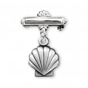Sterling Silver Baptism Baby Medal w/Bar Pin-Boxed