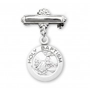 Sterling Silver Rd Holy Baptism Medal w/Bar Pin-Boxed