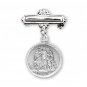 Sterling Silver Small Round Guardian Angel Medal w/Bar Pin-Boxed Sterling Silver Small Round Guardian Angel Medal w/Bar Pin-Boxed