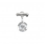 Sterling Silver Small Round Guardian Angel Medal w/Bar Pin-Boxed Sterling Silver Small Round Guardian Angel Medal w/Bar Pin-Boxed