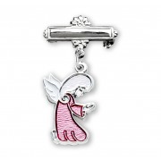 Sterling Silver Kneeling Guardian Angel Lapel Pin at Prayer with Pink Enamel - Boxed