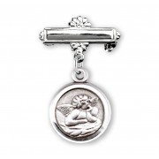 Sterling Silver Davinci Little Angel Round Medal wBar Pin-Boxed