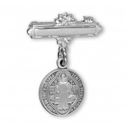 Sterling Silver Small St. Benedict Baby Medal w/Bar Pin-Boxed Sterling Silver Small St. Benedict Baby Medal w/Bar Pin-Boxed