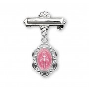 Sterling Silver Small Pink Miraculous Baby Medal w/Bar Pin-Boxed Sterling Silver Small Pink Miraculous Baby Medal w/Bar Pin-Boxed
