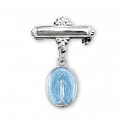 Sterling Silver Blue Tiny Miraculous Baby Medal w/Bar Pin-Boxed