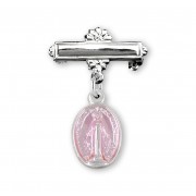 Sterling Silver Pink Tiny Miraculous Baby Medal w/Bar Pin - Boxed