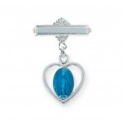 Sterling Silver Pierced Heart Miraculous w/Blue Enamel-w/Bar Pin - Boxed