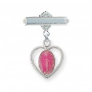 Sterling Silver Miraculous w/Pink Heart, w/Bar Pin - Boxed