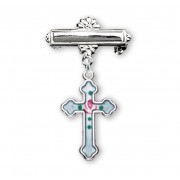 Sterling Silver Small Blue Enameled Cross w/Bar Pin - Boxed Sterling Silver Small Blue Enameled Cross w/Bar Pin - Boxed