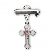 Sterling Silver Rosebud White Enameled Baby Cross Pin