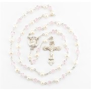 Fresh Water Pearl & Pink Rosary w/Sterling Silver Ctr & Crucfix - Boxed