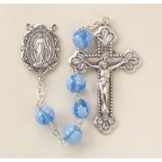 8mm Blue Venetian Glass Flower Rosary from Italy w/Sterling Silver Ctr & Crucfix - Boxed