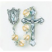 8mm Light Rose Imitation Pearl Capped Rosary w/Sterling Silver Ctr & Crucfix - Boxed