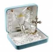 7mm Cube Crystal Rosary w/Sterling Silver Ctr & Crucfix - Boxed