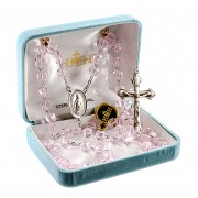 7mm Cube Light Rose Rosary w/Sterling Silver Ctr & Crucfix - Boxed
